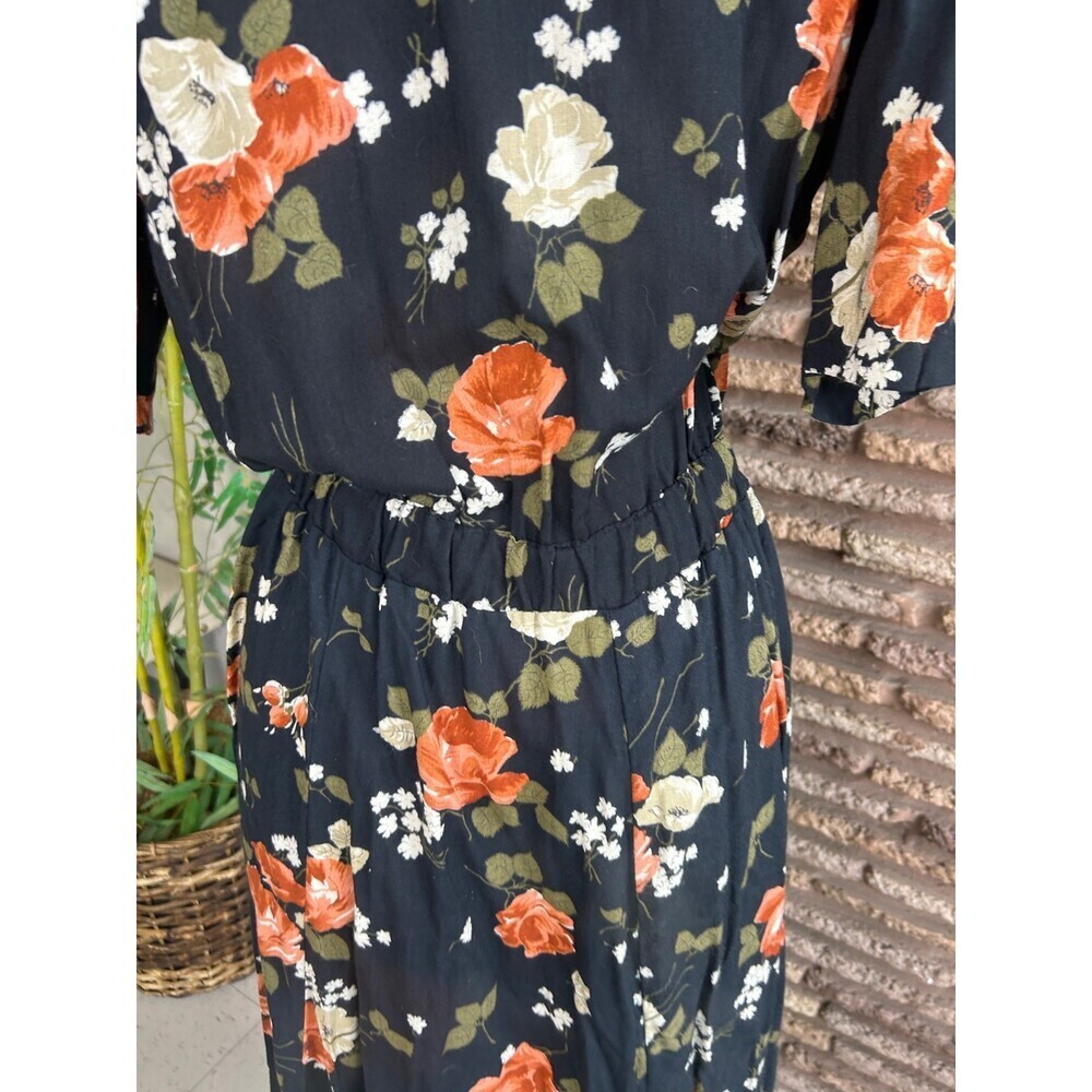 Expo Vintage 90s Dress Black Floral Grunge White Lace Collar Romantic Size 14 - Picture 3 of 11